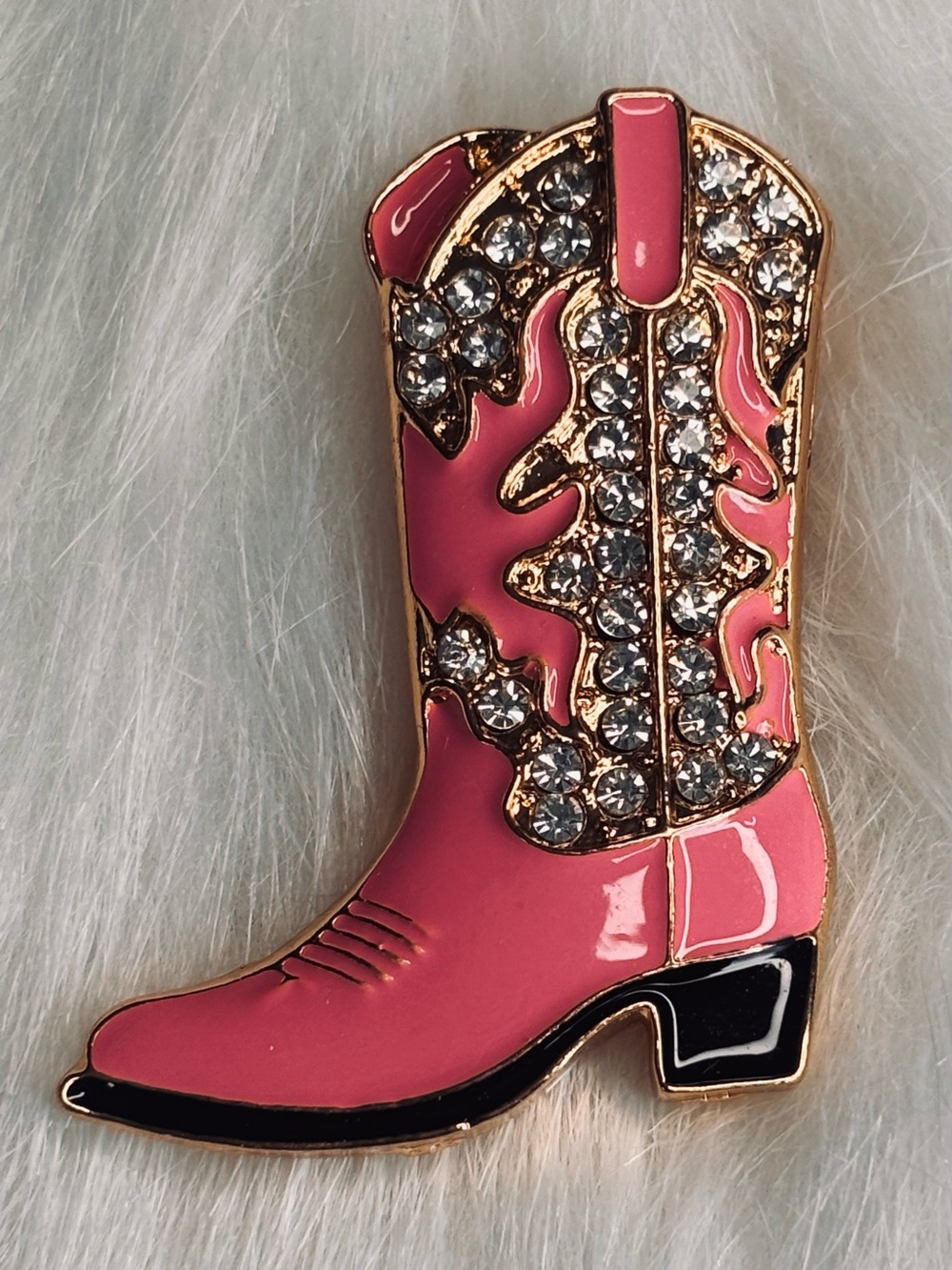 Pink Rhinestone Cowboy Boot Brooch – Western Cowgirl Pin